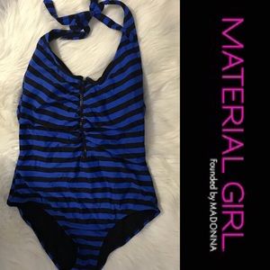 🖤💙 Material Girl Black & Blue Striped Swim Suit